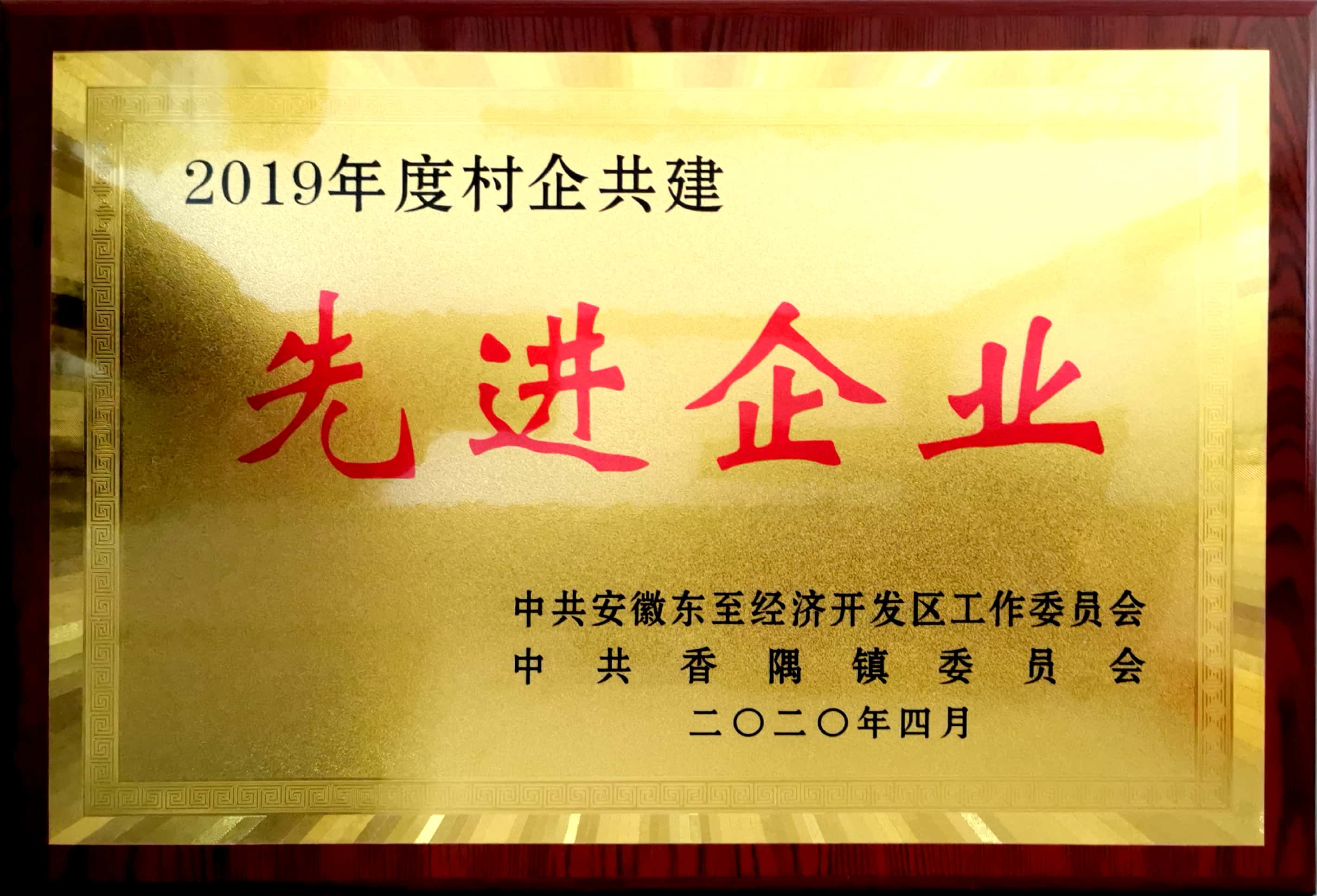 祝賀嘉智信諾榮獲東至經(jīng)濟(jì)開發(fā)區(qū)、香隅鎮(zhèn)委員會“2019年度村企共建先進(jìn)企業(yè)”